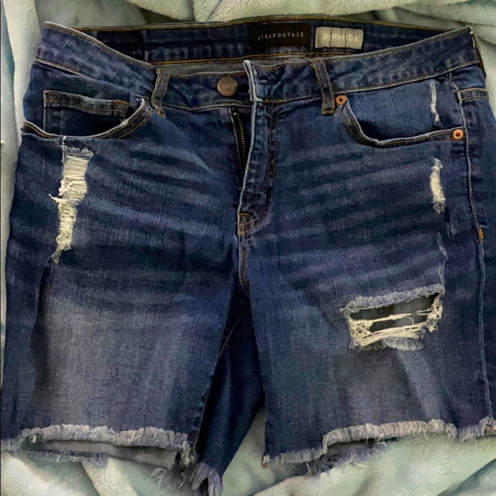 High waist denim bermuda shorts